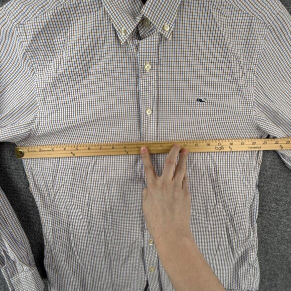 Vineyard Vines Cotton Long Sleeve Button Up Shirt Men Blue Brown Slim Fit Whale - Picture 4 of 12